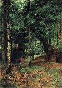 William Stott of Oldham Study of sun shining through trees-Concarneau Sweden oil painting artist